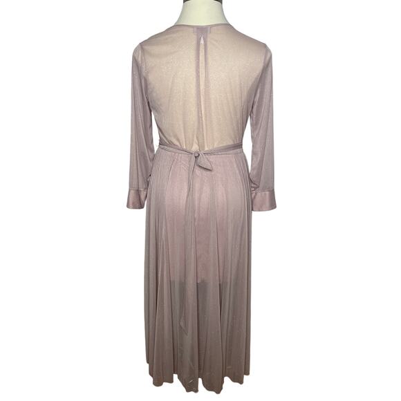 NWT! Vintage 12 Sparkle Disco Wrap Dress Long Sleeve Fit&Flare Sheer Light Pink - Picture 7 of 16
